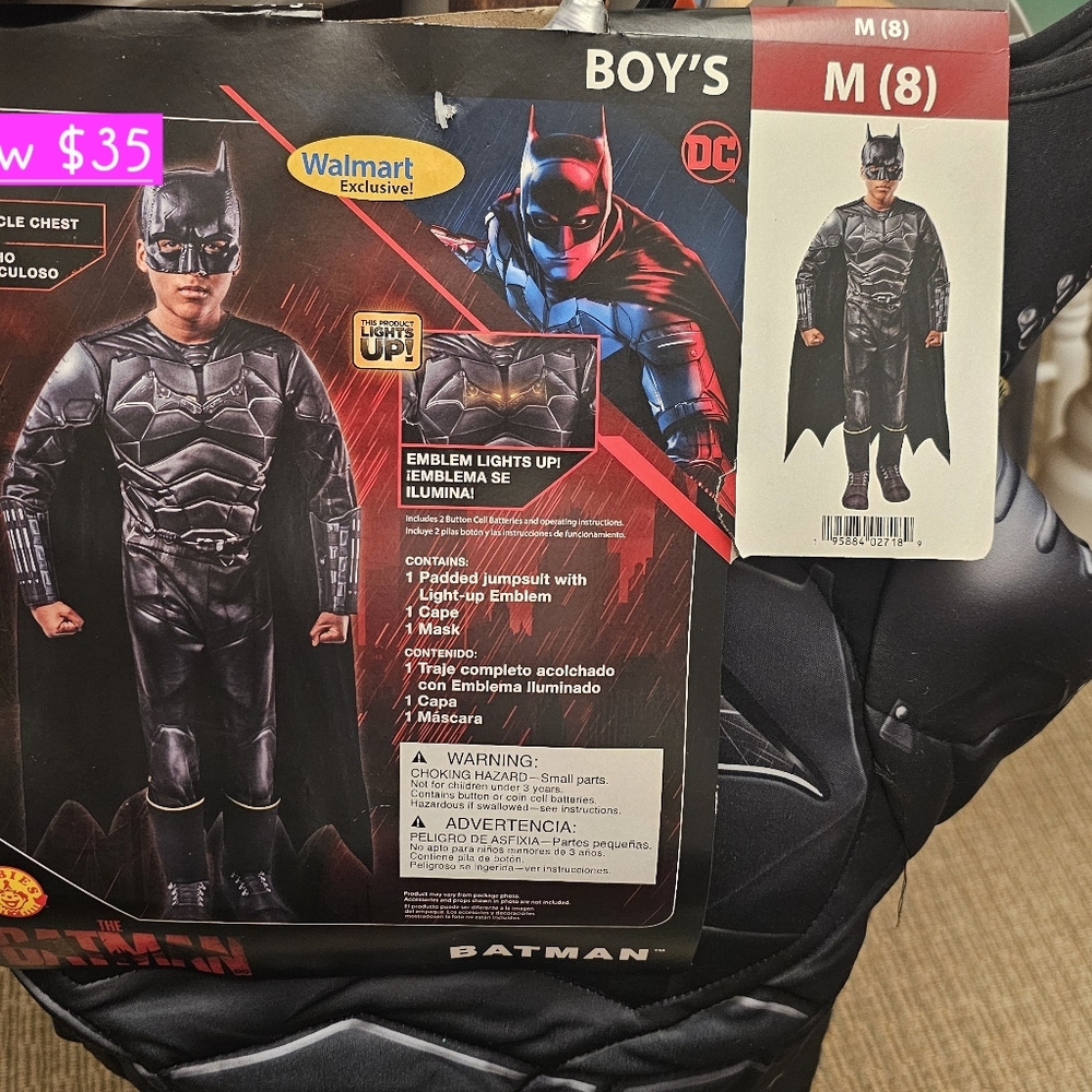 DC Batman Boys' Costume with Light-Up Emblem - Black Size 8 . New